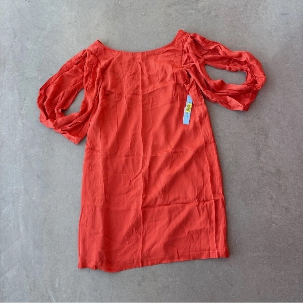 NWT Antonio Melani Dress 10 Coral Red Cold Shoulder Draped Sleeve Cocktail